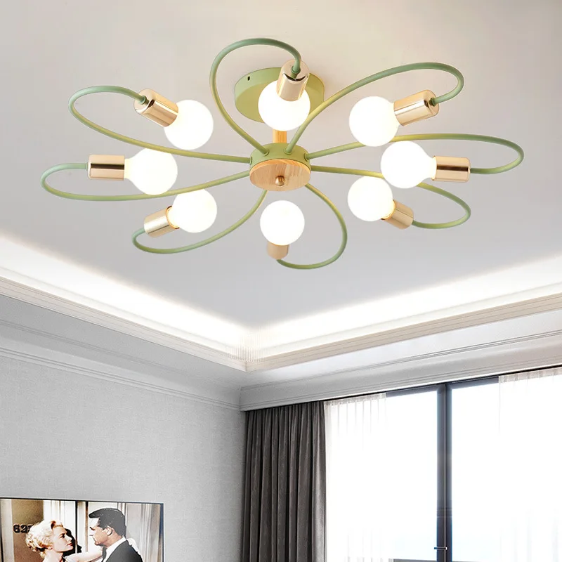 

Nordic art macaron led ceiling light hotel restaurant bedroom parlor study creative wood ceiling lamp lighting