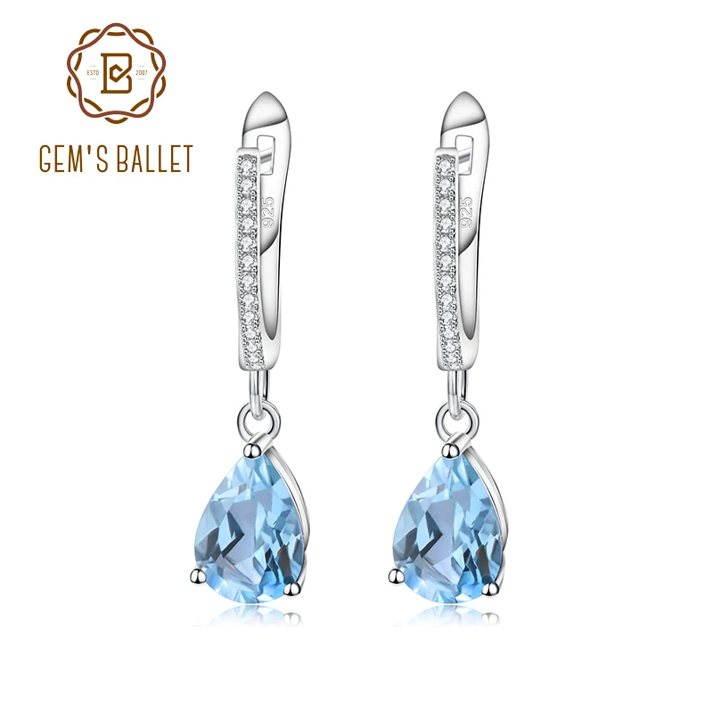 

Gem's Ballet Natural Sky Blue Topaz Earrings Genuine 925 Sterling Silver Fine Jewelry 7x10mm Drop Earring For Women Fashion