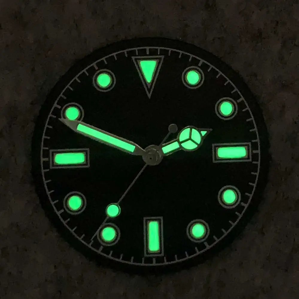 Retro 28.5mm Aseptic Watch Dial + Watch Hands Modified Dial Green Luminous Watch Accessories Suitable for NH35/NH36 Movement