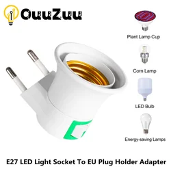 Hot Sell Practical White E27 LED Light Socket To EU Plug Holder Adapter Converter ON/OFF for Bulb Lamp with ON OFF Button Switch