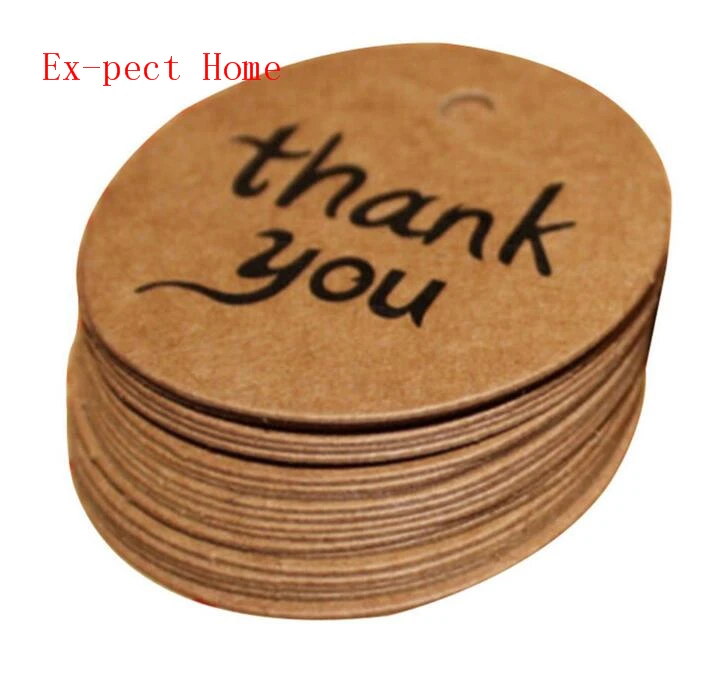 

500set 100pcs/set Handmade thank you Kraft Paper Hang Tags Round Tags Wedding Hang Tags Craft Gift Tags