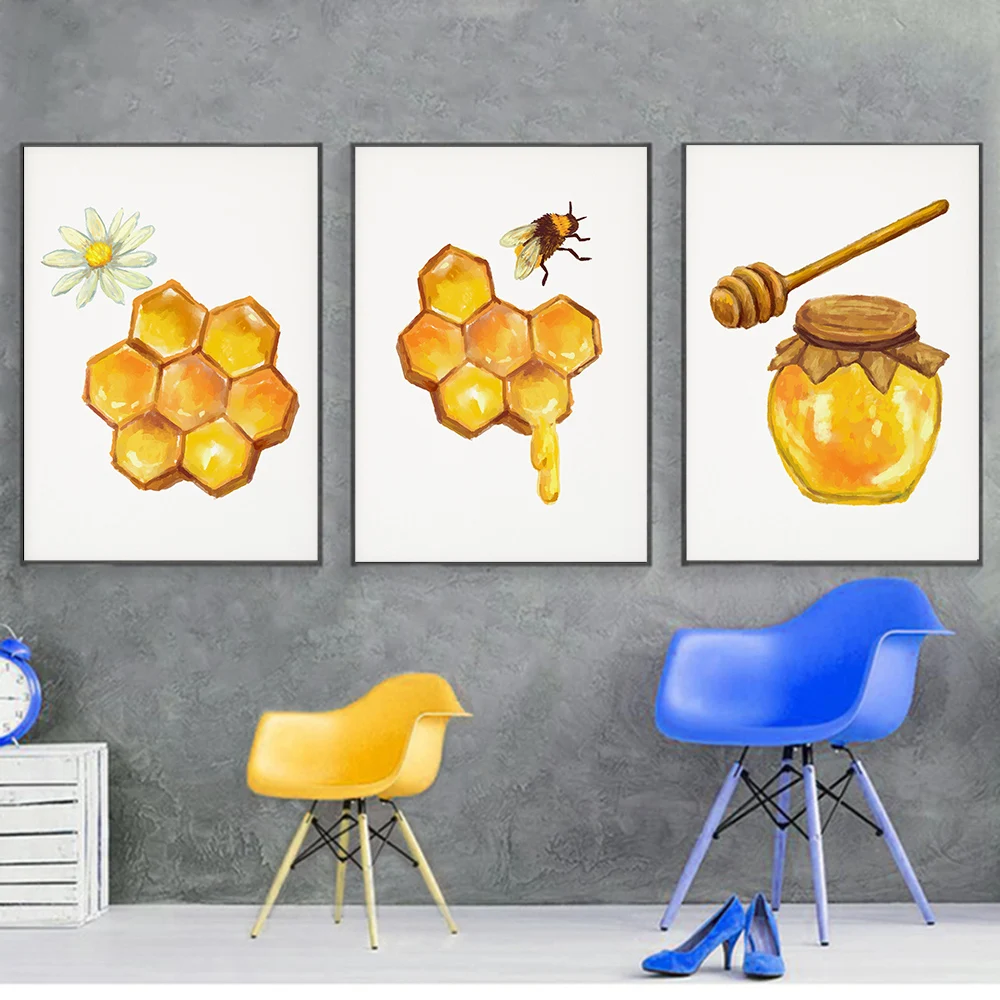 Antique Bees Print Natural Poster Insects Vintage Chinese Honey Bee Wall Art Canvas Painting Yellow Toned Bee Diagram Wall Decor