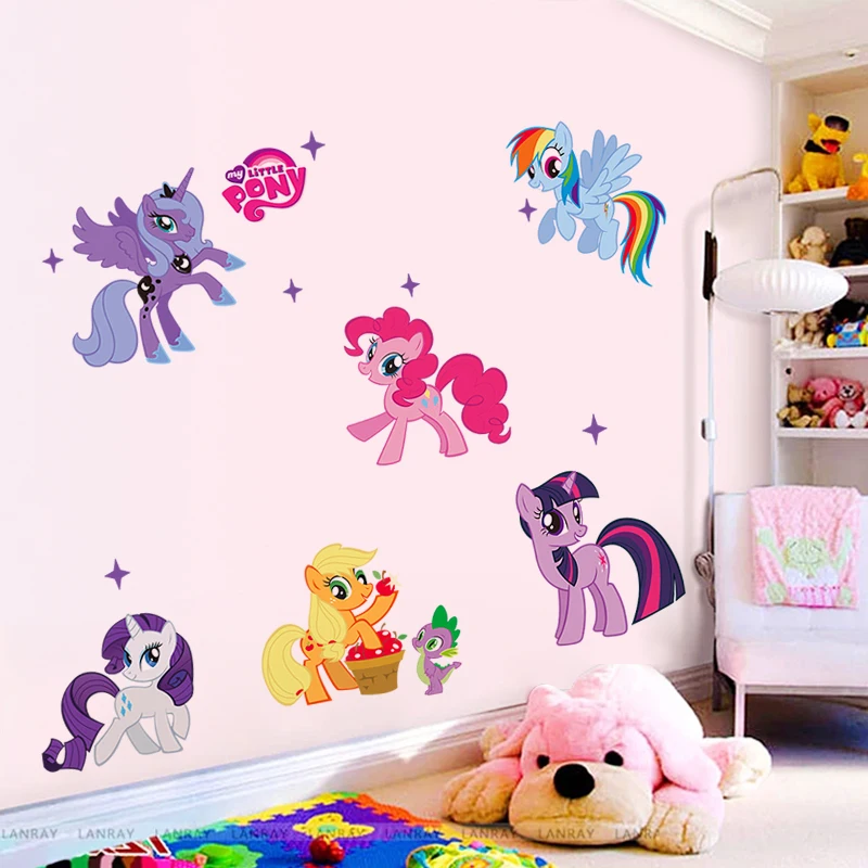 cartoon pony wall stickers for kids rooms children bedroom decoration wall decals girl\'s room birthday gift refrigerator decor