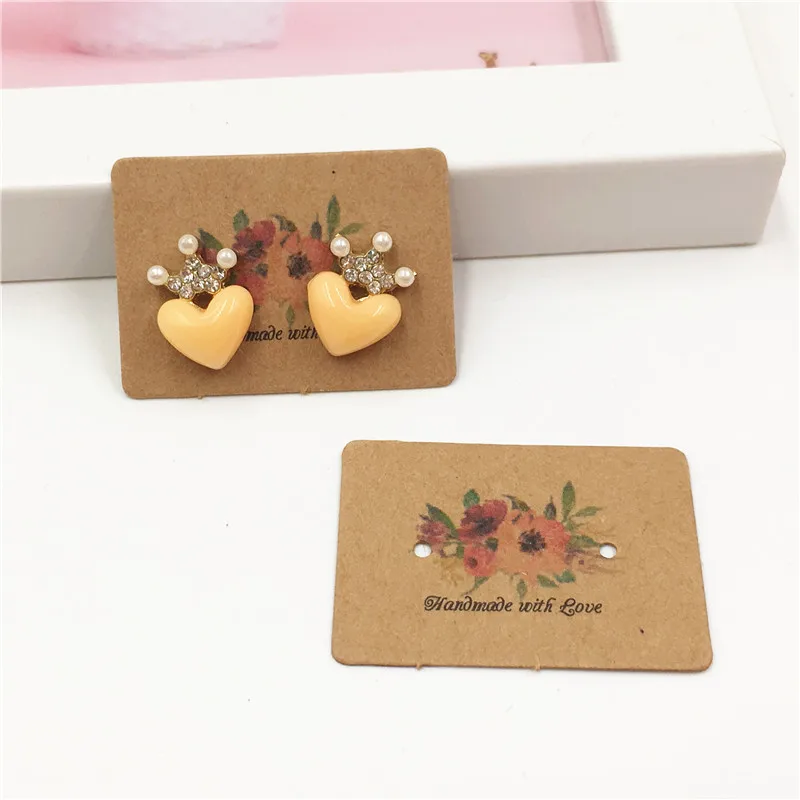 500Pcs 2.5x3.5cm Fashion Jewelry Packaging Cards Earring Displays Cards Paper Handmade With Love Ear Stud/Eardrop Cards