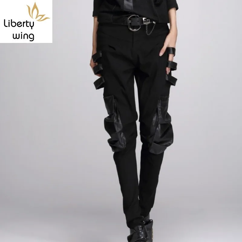 European Autumn New Arrival Fashion Casual Womens Slim Fit Pu Pants Harem Female Trousers Motorcycle Biker Palazzo Pantalon