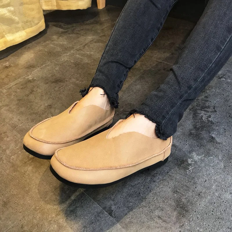 Women Summer Shoes Genuine Leather Slip On Loafers High quality Handmade Vintage Casual Barefoot shoes Ladies sneakers shoes