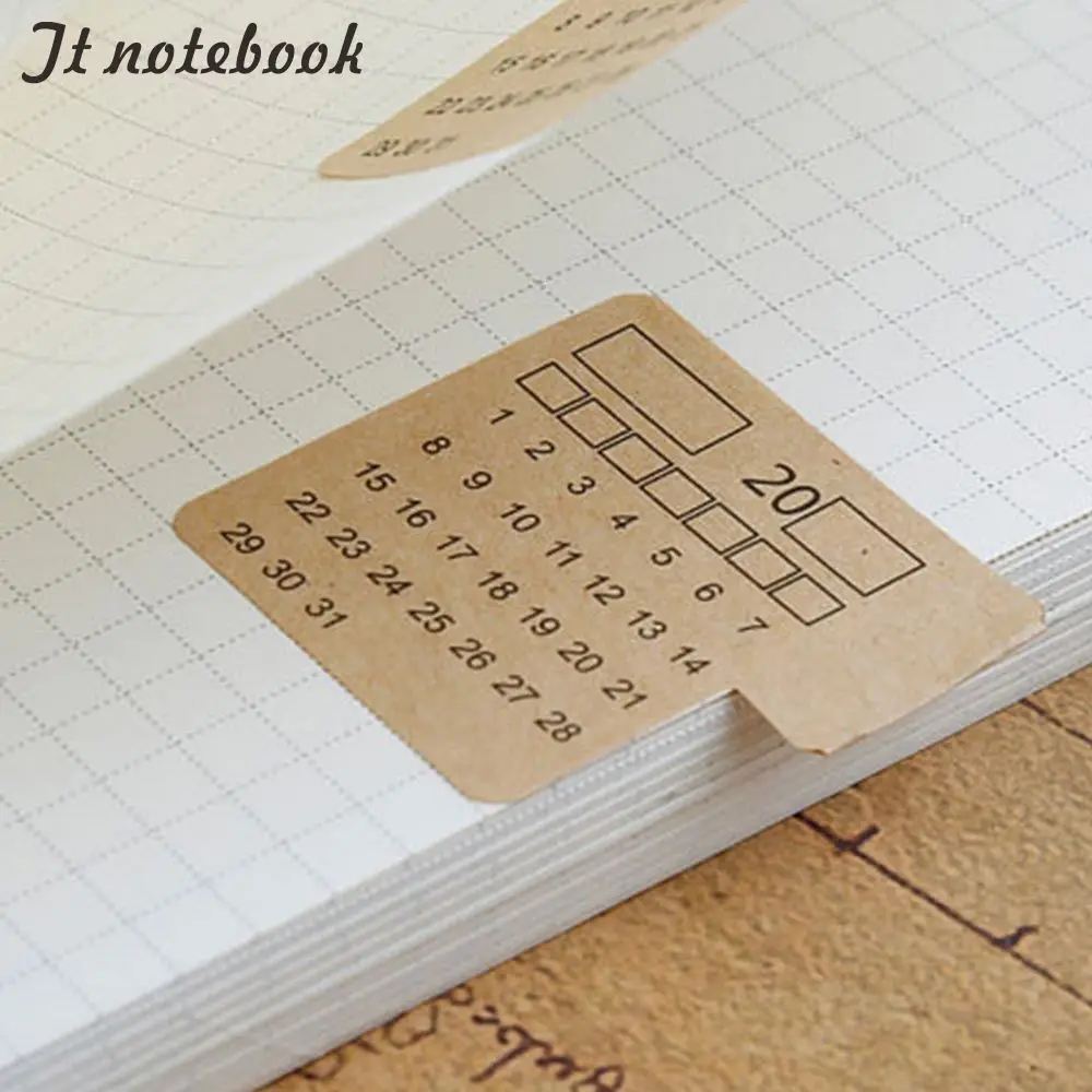Year Monthly Calendar Index Page Stickers Sticker Kraft Paper Vintage Style Notebook Index Label School Stationary Supplies