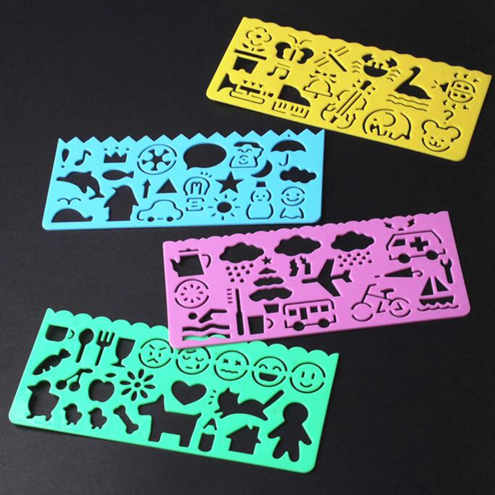 4PCS Kids Early Learning Stationery Ruler Paint Drafting Art Drawing Plastic DIY Graphic Template Stencil Drawing Tool