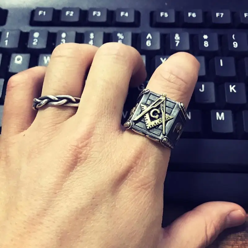 New Thai silver sun moon geometric ring designer original unique craft punk style domineering exaggerated men\'s jewelry