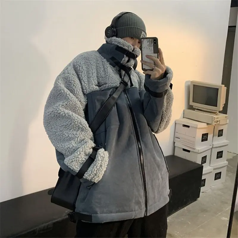 Winter lamb wool trend cotton clothes men's Korean version Plush thickened warm coat loose tide brand cotton clothes