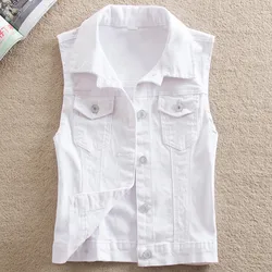 2026 Spring Summer Short Denim Vest Jacket White Female Slim Sleeveless Coat Black Pink Plus size 6XL Casual Womens Waistcoat