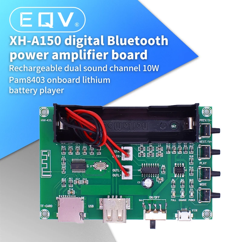 XH-A150 Lithium Battery Bluetooth Digital Power Amplifier Board 5W+5W Mouth Power DIY Small Speaker Rechargeable for Android