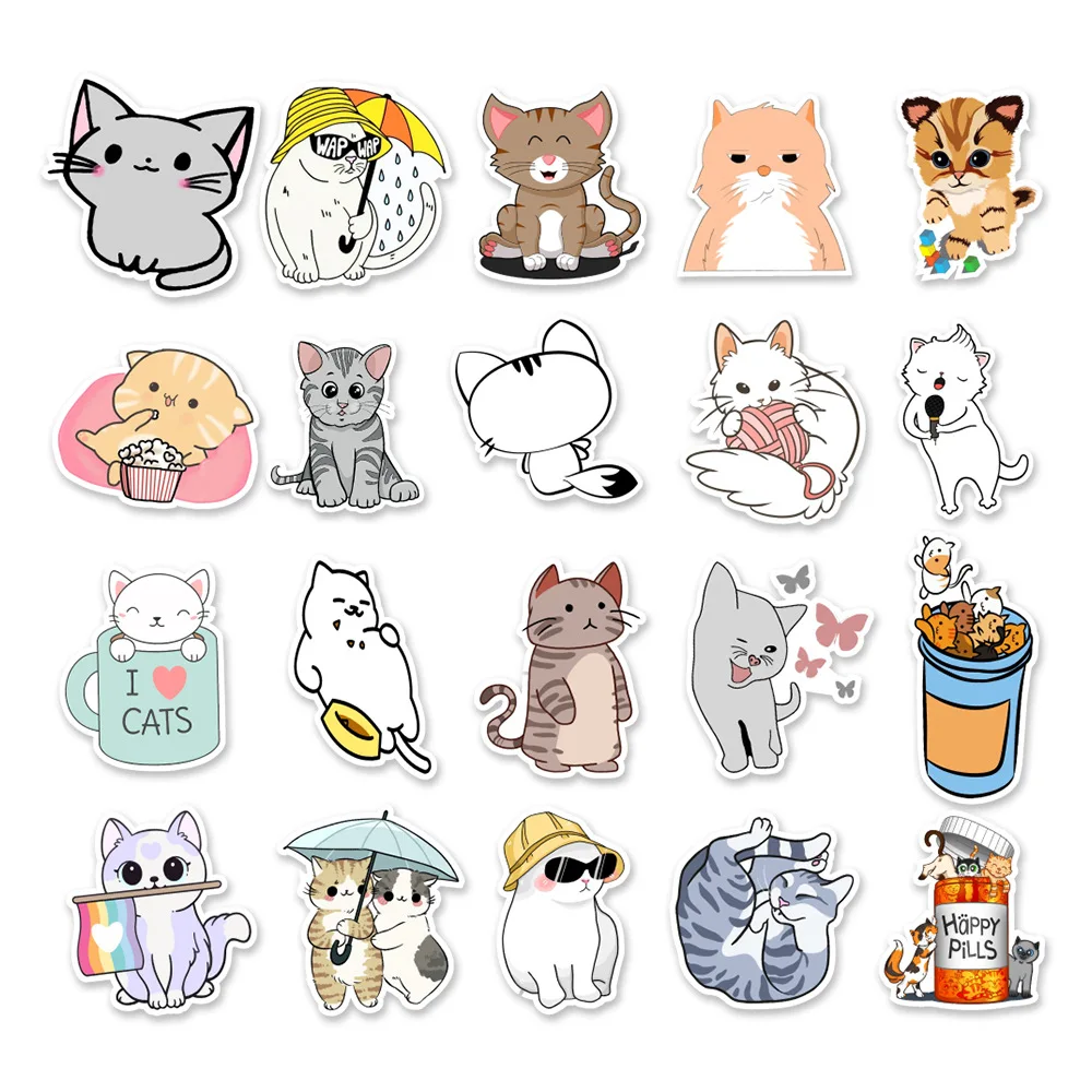 10/30/50Pcs สติกเกอร์แมวการ์ตูนของเล่นน่ารักสัตว์ Decals DIY สเก็ตบอร์ดสมุดภาพโทรศัพท์แล็ปท็อปกีต้าร์รถสติกเกอร์ Graffiti ของขวัญ