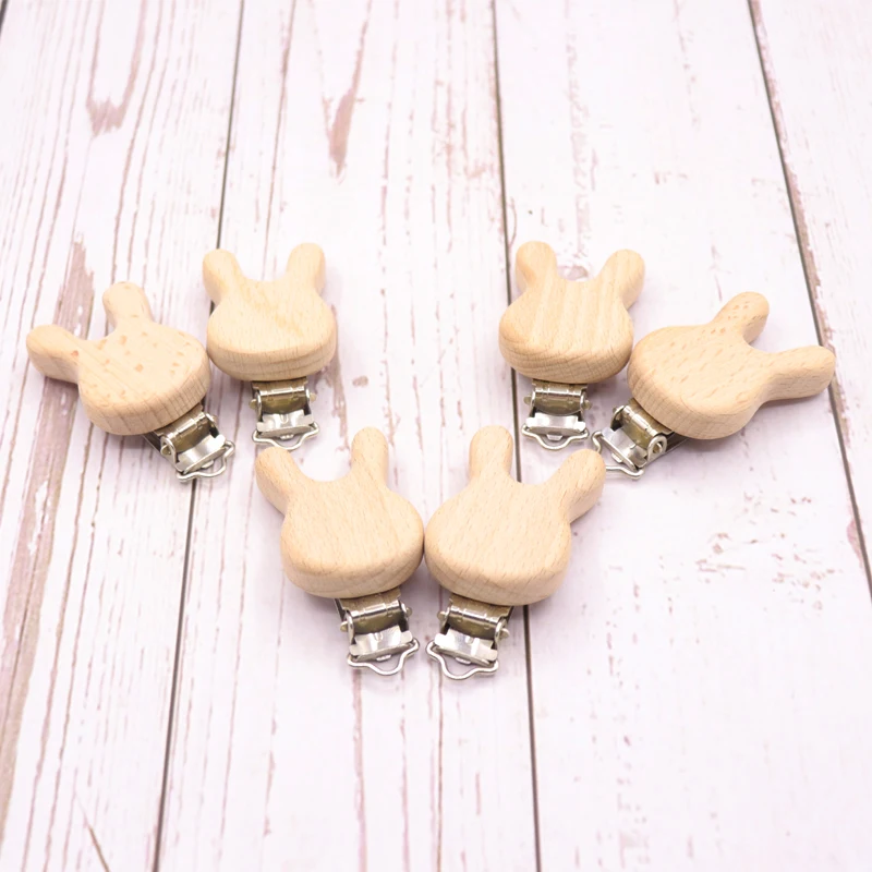 5PCS Wooden pacifier baby accessories wooden animal pacifier metal holder rabbit pacifier wooden baby teeth