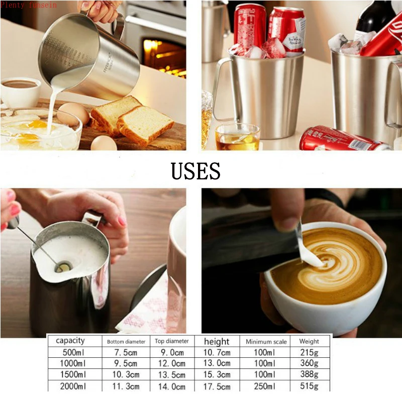 1Pcs measuring cup 500ml 1000ml 304 stainless steel Thickened measuring cup 1500ml 2000ml Kitchen Tools for coffee/milk