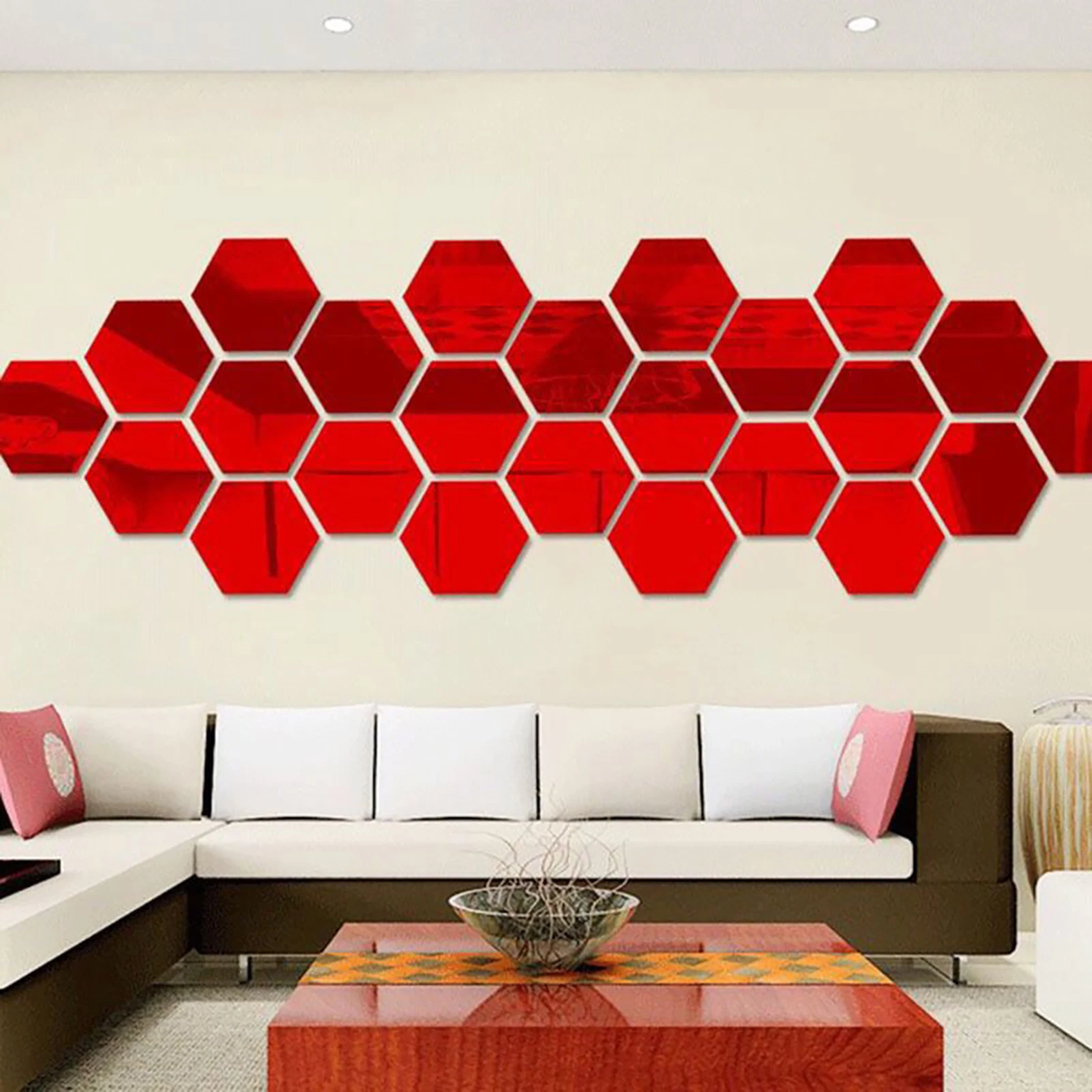 12Pcs Hexagonal Mirror Wall Sticker Background Removable Stereo Decal Home Decor