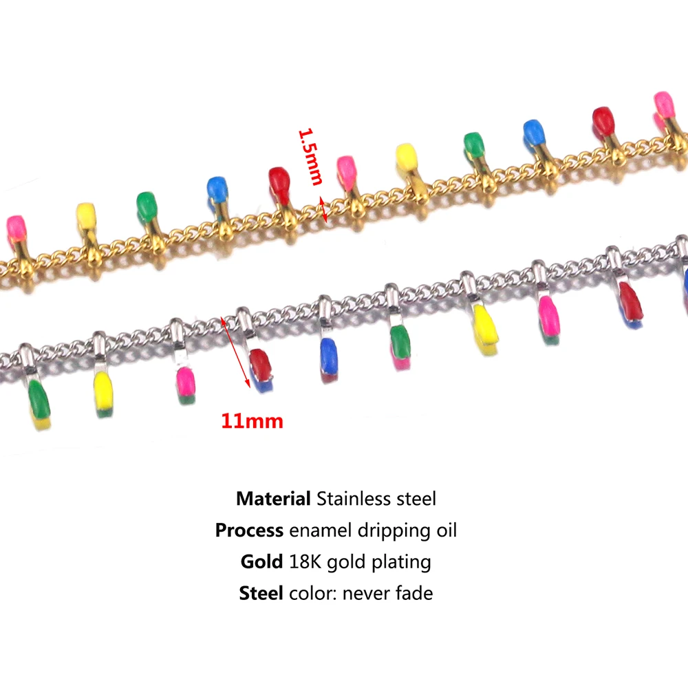1 Meter Stainless Steel 18K Gold Plated Clips Enamel Dripping Chain Soldered Handmade Findings for DIY Jewelry Necklace Making