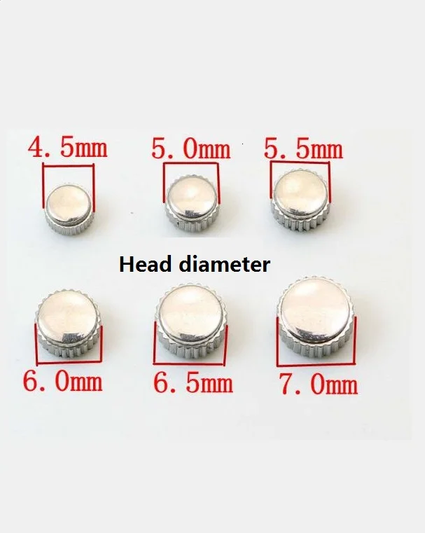 1 Piece Silver Color Watch Crown 3.5mm 4mm 4.5mm 5mm 5.5mm 6mm 6.5mm 7mm Head Diameter with Flat Tube for Watch Repair W1849