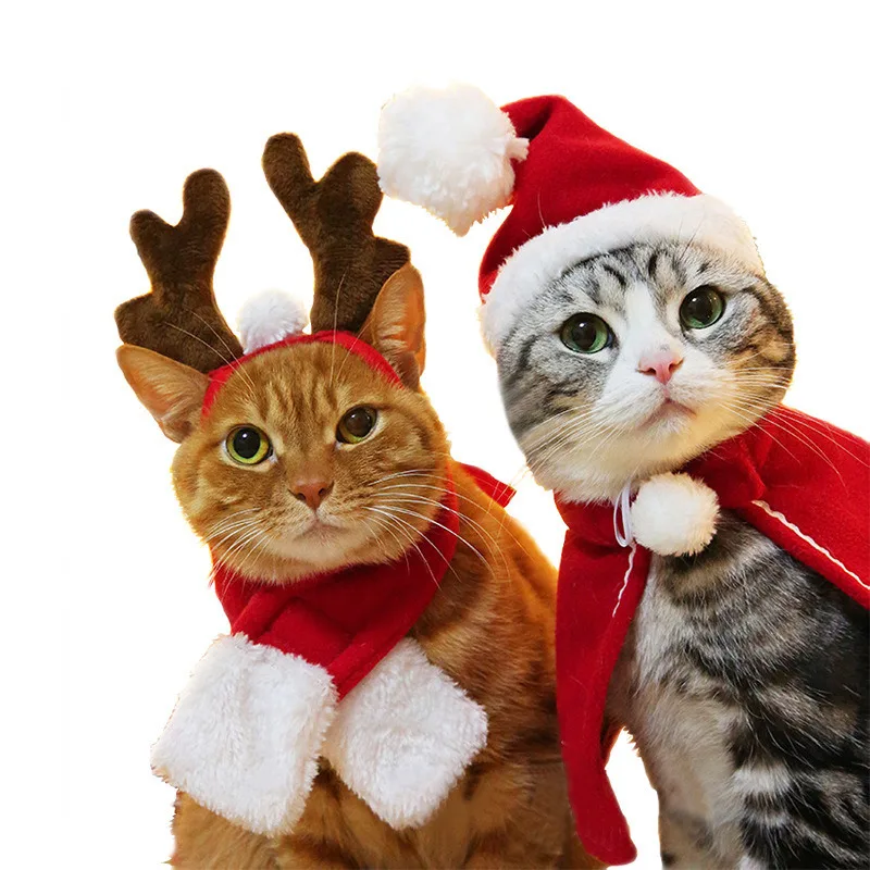 Christmas Pet Antler Headdress For Cat Dog Puppy Red Headband Decoration Crown Hat Headdress Winter New Year Cat Accessories