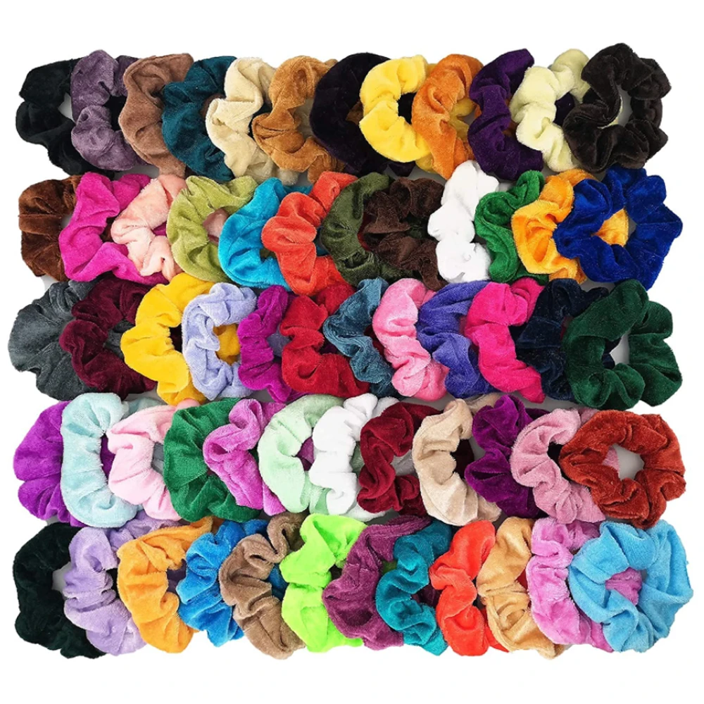 

50PCS Wholesale Velvet Hair Scrunchies Elastic Hair Bobbles Ponytail Holder Vintage Hair Ties Accessories for Women 25 Colors