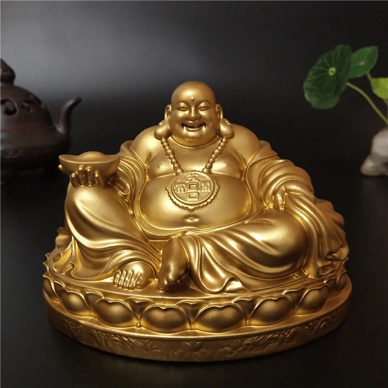 Feng Shui cinese dorato che ride statue di Buddha ornamenti grandi Maitreya Buddha scultura figurine regali per la decorazione domestica