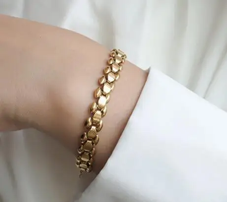 

Titanium With 18 K Gold Watch Band Chunky Bracelet Women Jewelry Party T Show Runway Chic Gown Japan South Korea Fashion