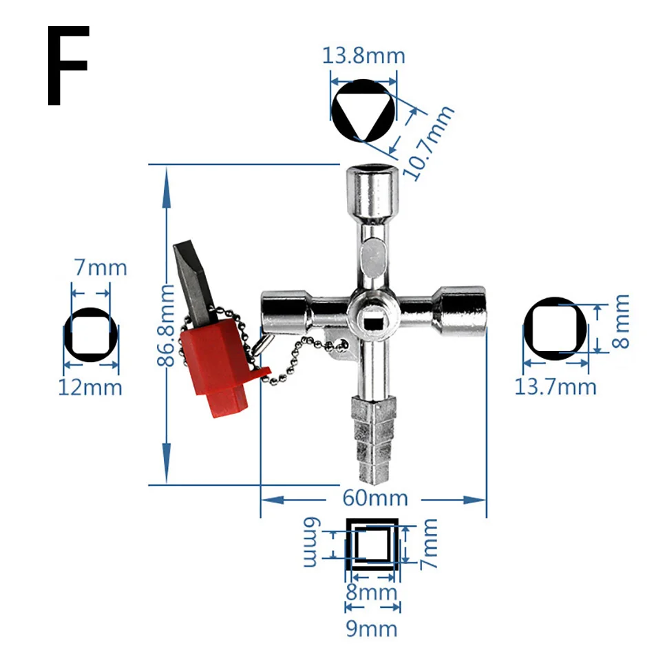 Multifunction Cross Switch Square Key Wrench Alloy Universal Square Triangle for Elevator Electrical Cupboard Box Train Cabinet