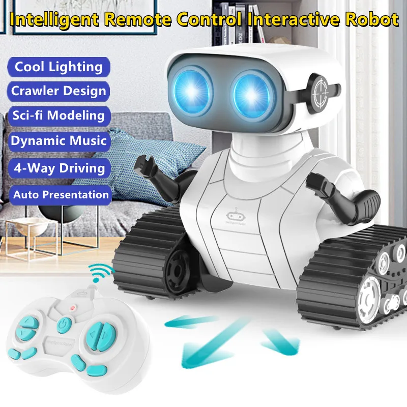 Intelligente afstandsbediening Interactieve robot 2-uurs gesimuleerd rupsonderwerp Auto Demo LED-verlichting Dynamische muziek RC elektrisch speelgoed