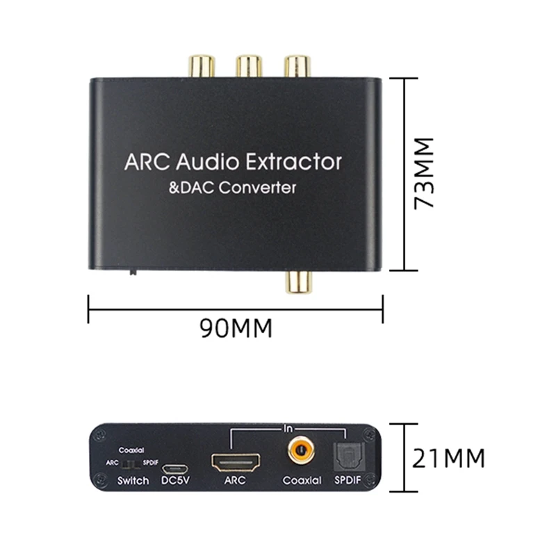 192KHz ARC o Adapter HDMI o Extractor Digital to Analog o Converter DAC SPDIF Coaxial RCA 3.5mm Jack Output