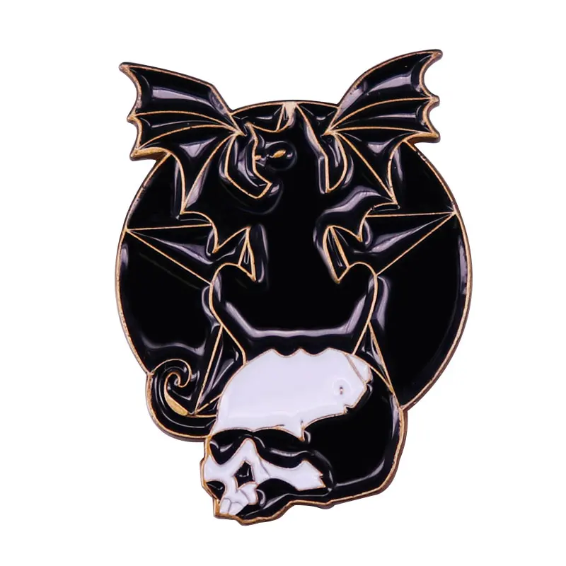 Dark Pentagram Baphomet Skull Bat Lapel Pin Satan Themed Badge Gothic Occult Mystical Sabbatic Jewelry