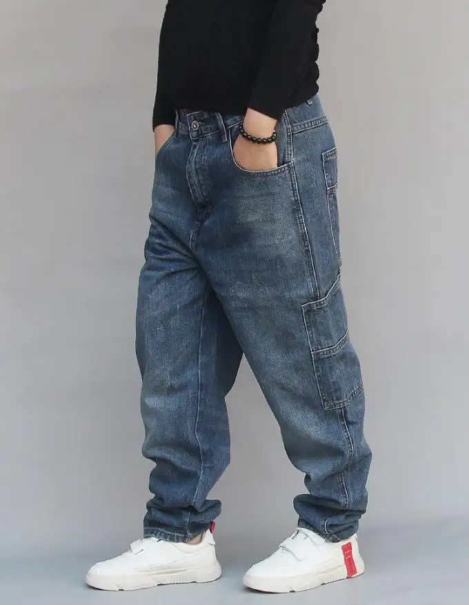 

Men Trendy Jeans Harem Pants Casual Denim Pants Blue Patchwork Hiphop Jeans Loose Baggy Streetwear Trousers Man Clothing