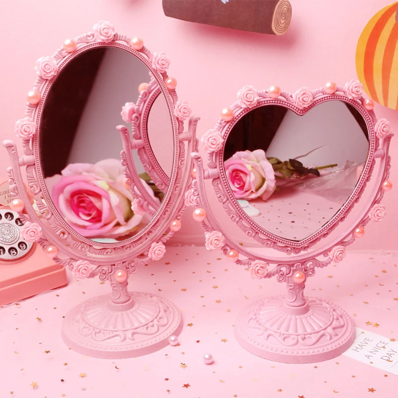 Newest Makeup Mirror 2 Sides Heart-shaped Standing Mirror Table Cosmetic Mirror For Dresser Desktop Mirror fashion Big Mirror