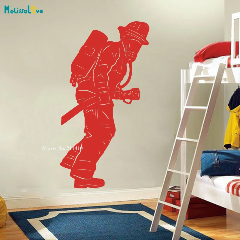 Fire Dept Fireman Hero Wall Sticker Boy Room Playroom Firefighter Firefighting Decal Bedroom Kids Room Vinyl Decor Murals YT3355