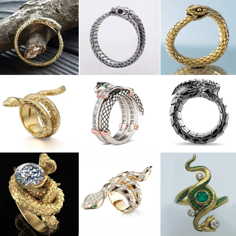 Couples Matching Gothic Accessories Men's Woman's Ring Python Series Popular Combination Gold Jewelry Ring Male Anillos Mujer