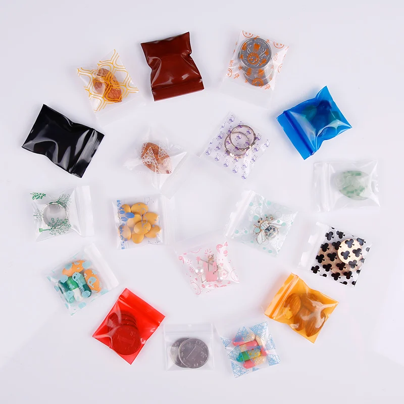 100PCS 4X5cm Small Cute Cheaper Plastic Zipper Print Bags Ziplock Plastic Packaging Pouches Jewelry Candy Pill Pack Thick