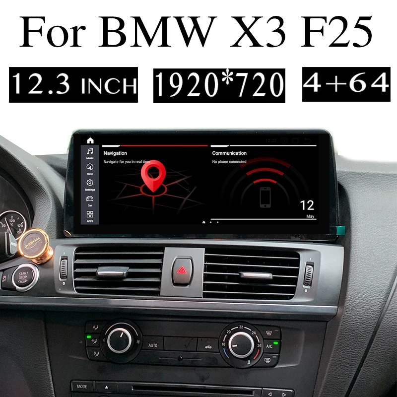 For BMW X3 F25 2010~2013 CIC Built-in CarPlay 12.3 Inch Screen Car Stereo Audio Multimedia 4G SIM Navigation GPS Navi Radio