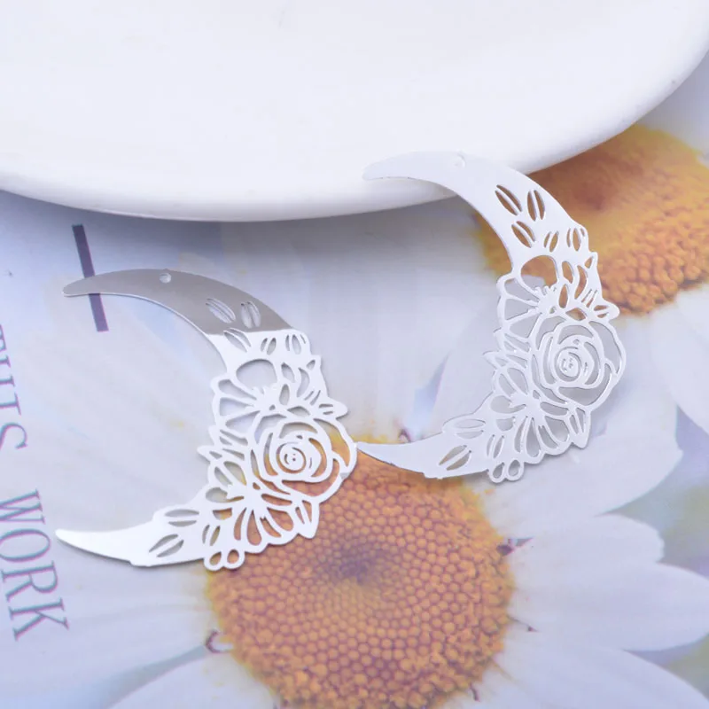 30 Stück AB6787 35*31mm Messing Bemalte Mond- und Blumenanhänger DIY Schmuck Ohrring-Zubehör – Detail 7
