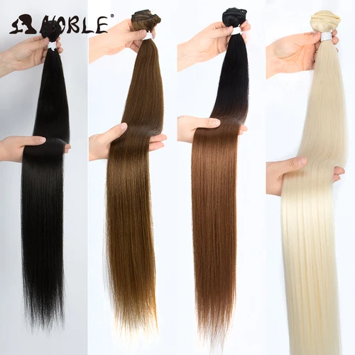 Imagen 2 del producto Extensiones de mechones nobles, mechones de pelo liso Yaki de 36 pulgadas, pelo sintético marrón ombré, extensiones largas, tramas sintéticas de pelo
