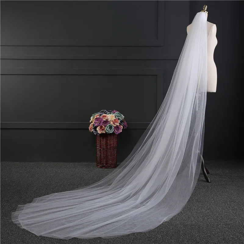 Elegante Hochzeit Zubehör 3 Meter 2 Schicht Hochzeit Schleier Weiß Elfenbein Einfache Braut Schleier Mit Kamm Hochzeit Schleier Heißer Verkauf