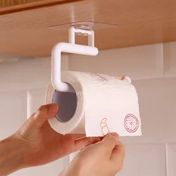 Kitchen Paper Holder Self-adhesive Rack Household Punch-free Bathroom 180 Degree Hanging Tissue Roll Shelf White