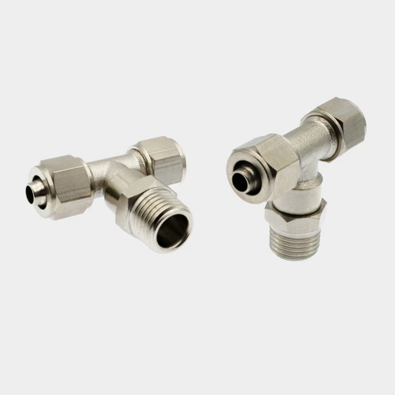 Copper T-type three-way threaded quick-release plug connector PB4/PB6/PB8-M5/01/02/03/04