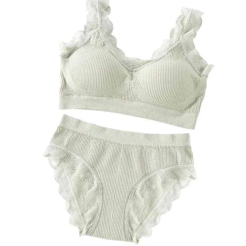 Ensemble de sous-vêtements en dentelle sexy pour femmes, soutien-gorge rembourré sans anneau en acier, soutien-gorge monochrome, haut court