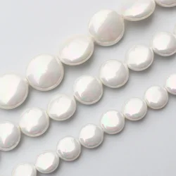 10-16mm White Shell pearl Flat coin shape Beads 15