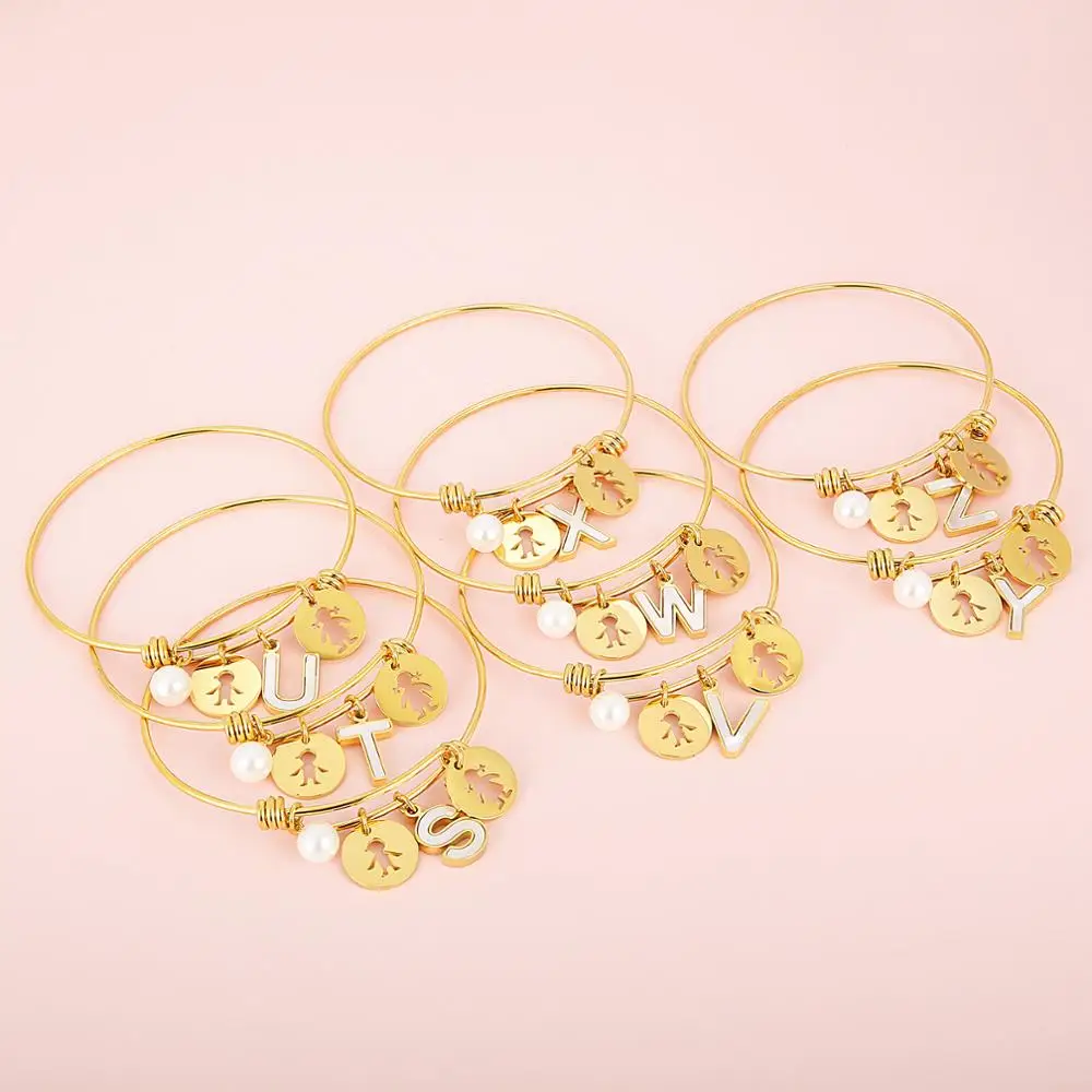 أساور من الفولاذ المقاوم للصدأ مع خرز للأطفال ، 26 حرفًا ، سحر ، هدية عيد ميلاد ، عيد الأم ، للبنات #4