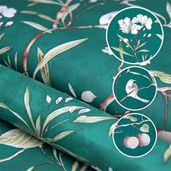 Green Floral Peel and Stick Wallpaper Vintage Floral Vinyl Stickers Flower&Bird Waterproof Self Adhesive Drawer Liner Decorative