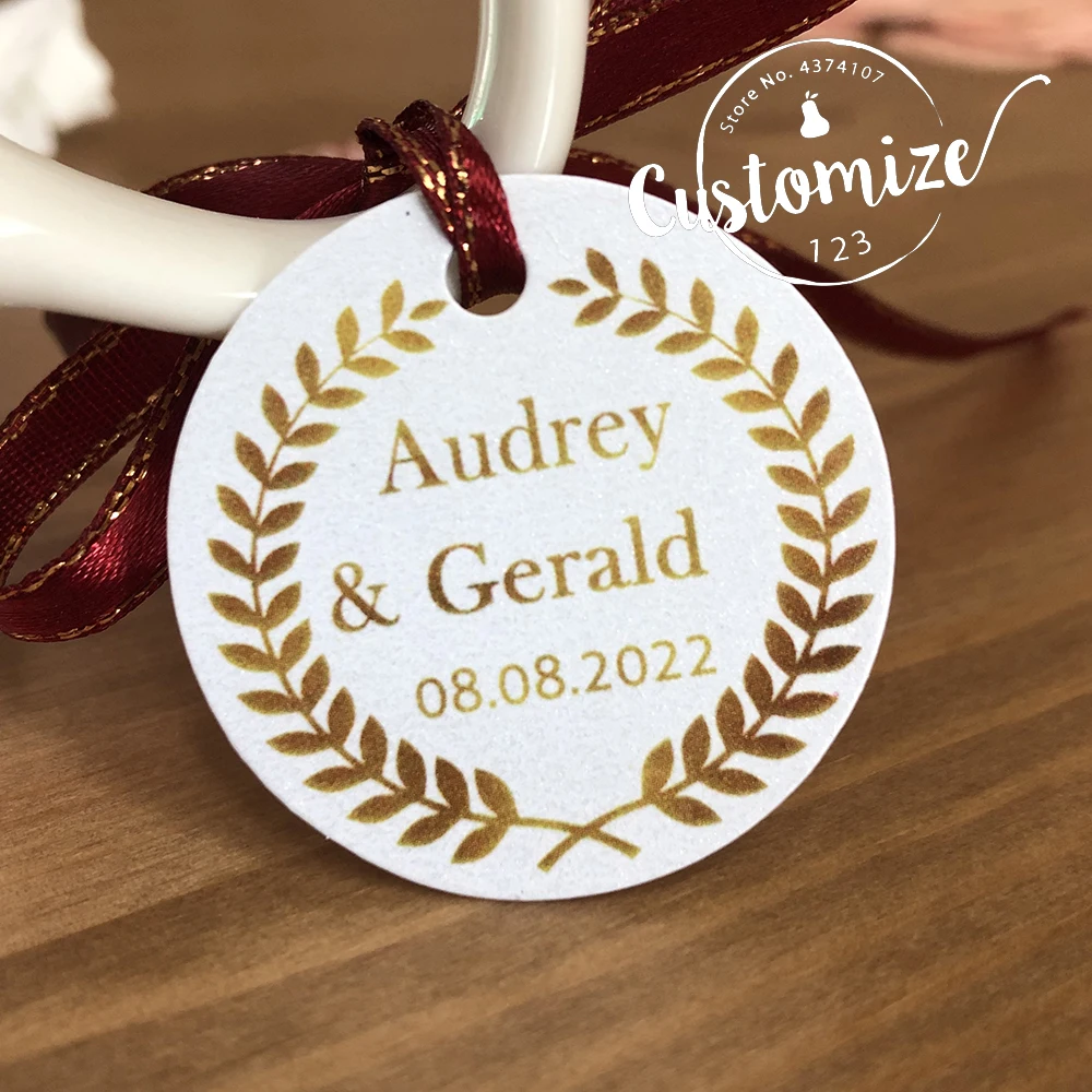 100/120PCS Custom Favor tags Personalized Circle Wedding Tags With Hole your text or logo Handmand Thank You Labels