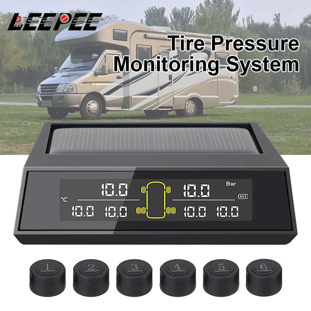 

Car Solar Power TPMS 6Pcs/set External Sensor Tire Pressure Monitoring System Monitoring Tire Pressure Range LCD Color Screen