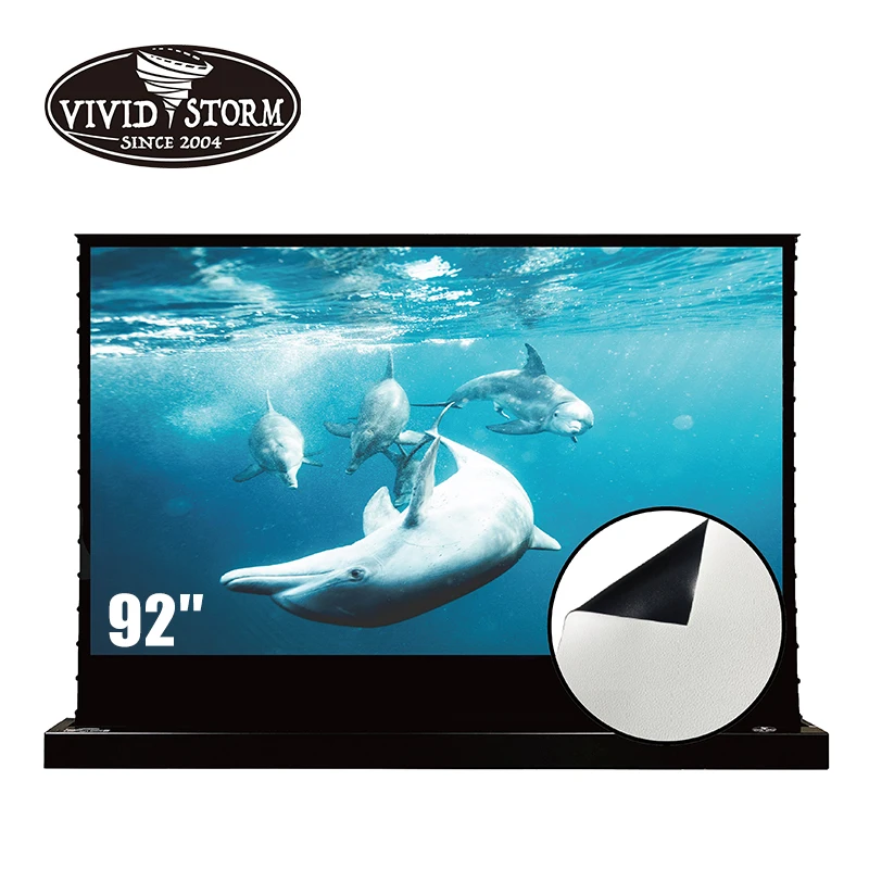 VIVIDSTORM 92 Inch Motorized Floor Rising Screen With White Cinema  Material For Home Theather 4k Movie Screen