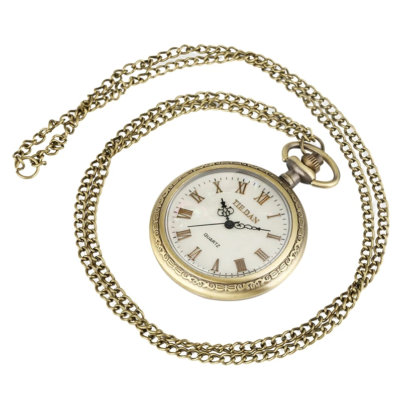 Reloj de cuarzo con carcasa Normal y números romanos para hombre y mujer, cronógrafo de bolsillo con cadena colgante, caja de aleación bonita y