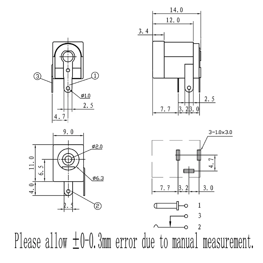 10Pcs DC-005 DC Power Female Jack Adapter Right Angle 3 Pin Barrel Type 5.5x2.1mm DC Jack Socket PCB Mount Terminals Connector
